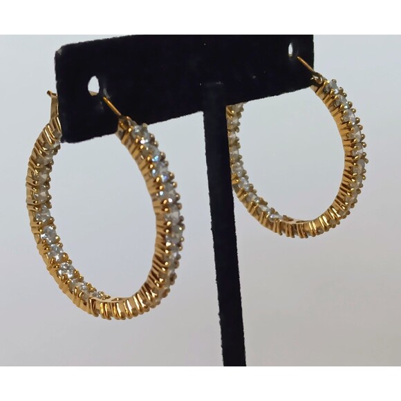 Vermeil ADI 925 Sterling Silver Cubic Zirconia Inside Out Hoop Earrings 1.25 in - Picture 6 of 16